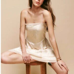 ✨ SALE Reformation Irene Silk Mini Dress Sz4 Cream Almond Cocktail Party Wedding
